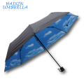 Cielo azul con nubes lanosas Viaje Mini 3 veces manual Abrir pequeño bolsillo plegable Alta calidad Unbrella con la caja del paraguas duro
